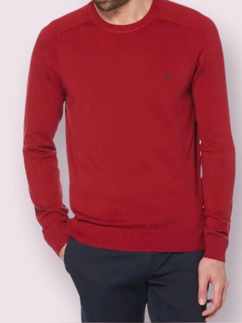 Original Penguin Men's red 100% cotton ribbed hem Crewneck Sweater, size L
